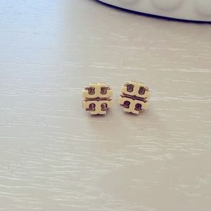 Cream and gold Tory Burch stud earrings